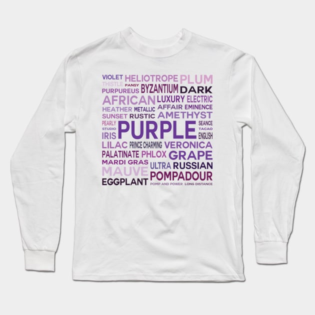 Word Cloud - Shades of Purple (White Background) Long Sleeve T-Shirt by inotyler